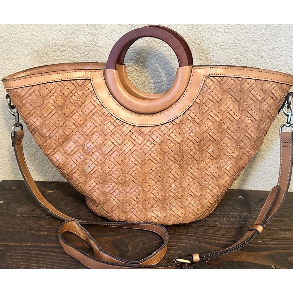 Patricia Nash Luni Braided Leather Dome Tote Crossbody Strap Tan Gorgeous Bag